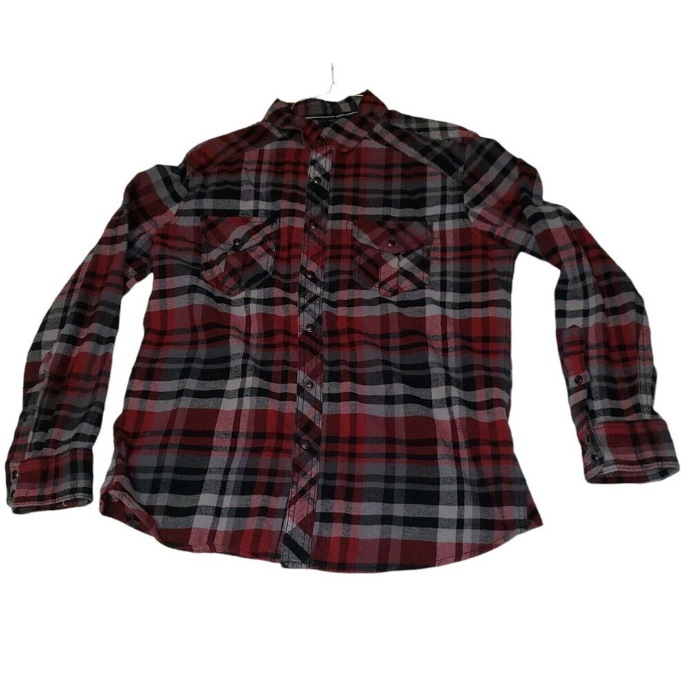 Route 66 Flannel Button Up Shirt Men's Medium Long Sleeve Multi-Plaid Pearl Snap